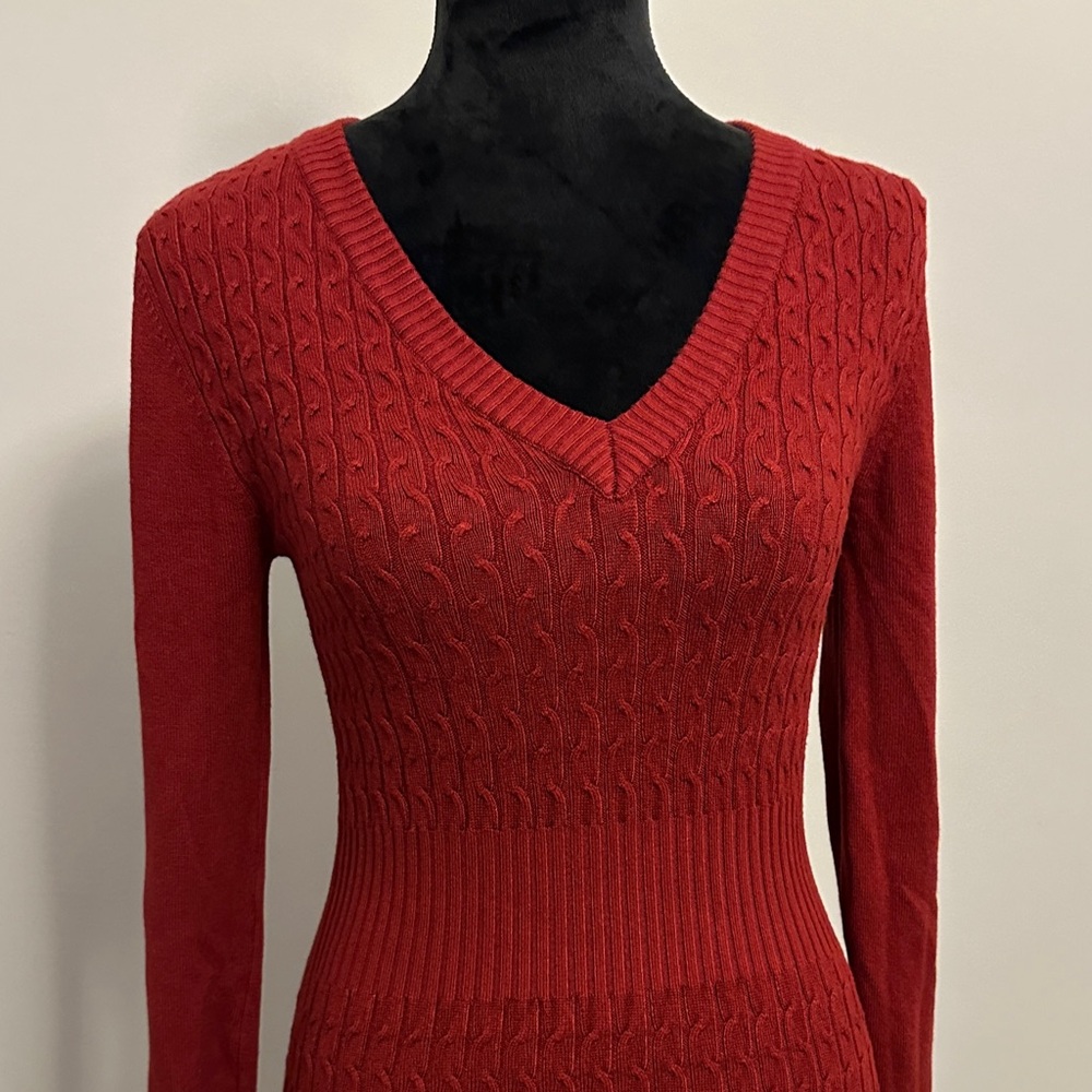 Guess Deep Red Cable Knit Dress